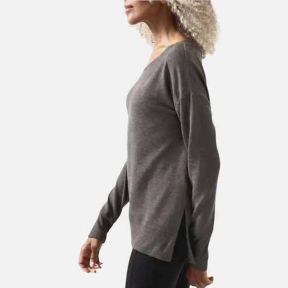 Athleta Soft Coaster Charcoal Gray Luxe V-Neck Sweatshirt. Size L - Picture 3 of 12